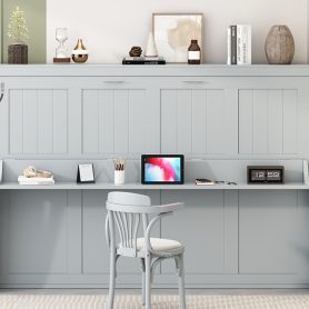 Queen Size Wall Bed with Hydraulic Lift & Desk Design