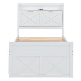 Twin Size Wooden Bed With Storage Headboard With Outlets, Twin Size Trundle With Three Storage Drawers