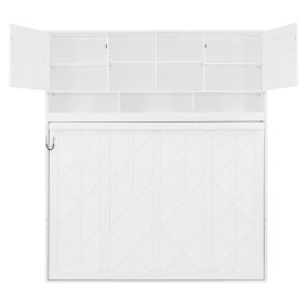 Queen Size Wall Murphy Bed With Ample Storage Space And Diamond Stripes