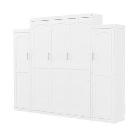 Queen Size Murphy Bed with 2 Wardrobe and Storage Shelf,