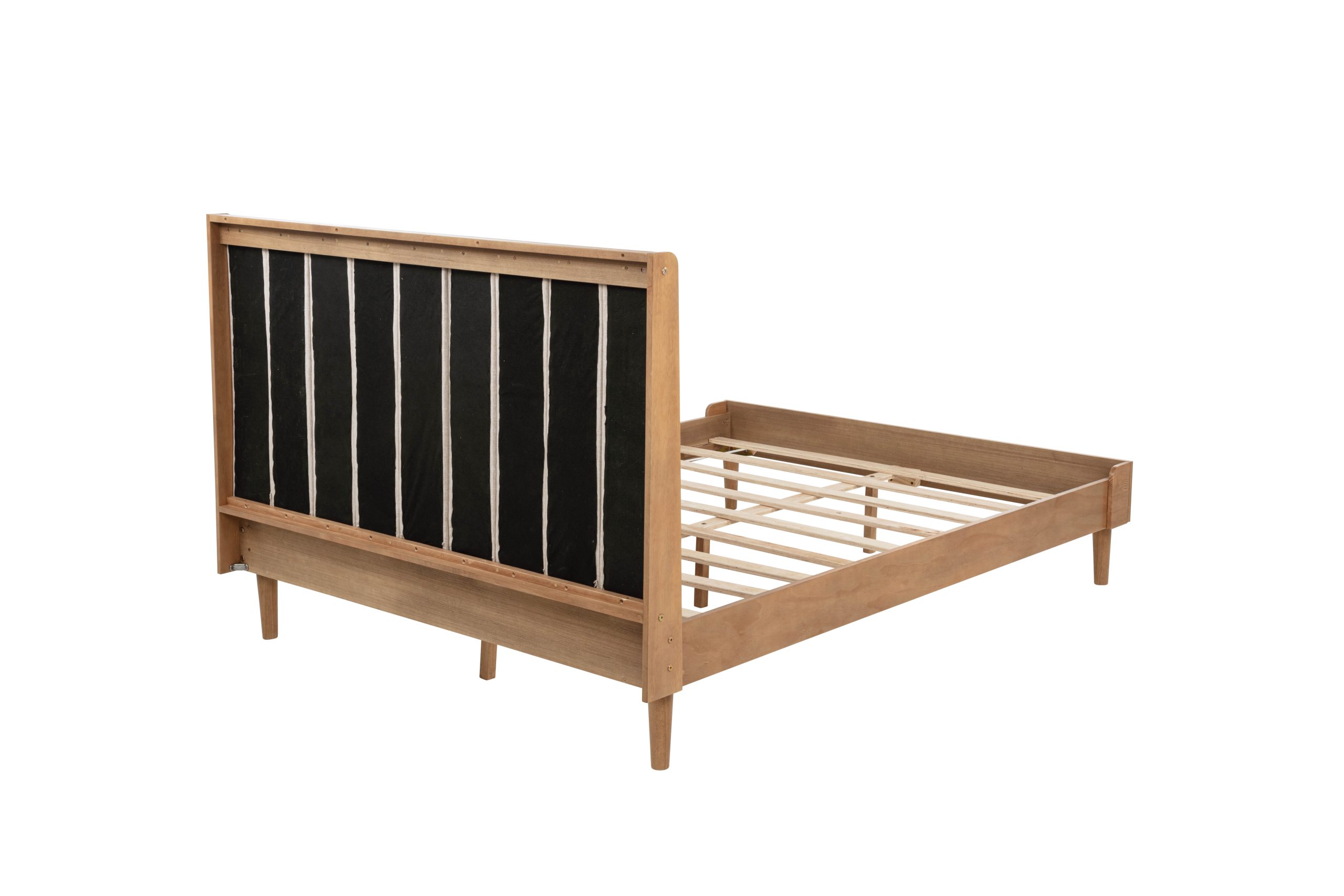 Queen Size Wood Bed with Piano Key Style Upholstered Headboard 12 Queen Size Wood Bed with Piano Key Style Upholstered Headboard