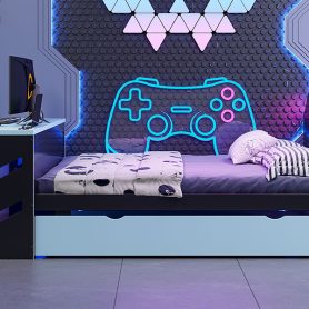 Full Size Wood Daybed with Twin Size Trundle, Desk and USB