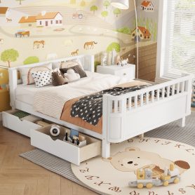 Wood Low Profile Full Bed With Rails