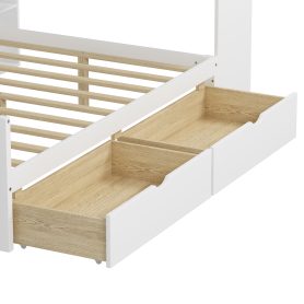 Wooden L-Shape Daybed with Seven Storage Cabinets and Two Storage Drawers