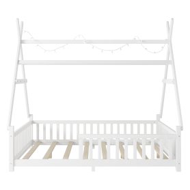 Low Floor Full House Bed With Light, Fence And Roof