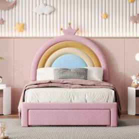 Twin Size Upholstered Rainbow Design Bed