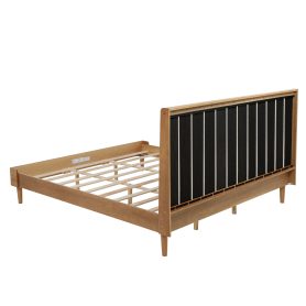 King Size Wood Bed with Piano Key Style Upholstered Headboard