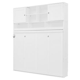 Queen Size Wall Murphy Bed With Ample Storage Space And Chevron Stripes