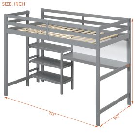 Twin Size Wooden Loft Bed with Shelves, Desk and Writing Board