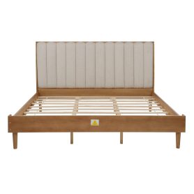 King Size Wood Bed with Piano Key Style Upholstered Headboard