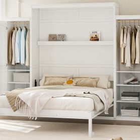 Queen Size Murphy Bed with 2 Wardrobe and Storage Shelf
