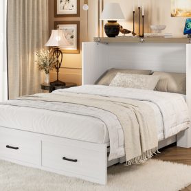 Full Size Murphy Bed With Charging Station, 1 Large Storage Drawer