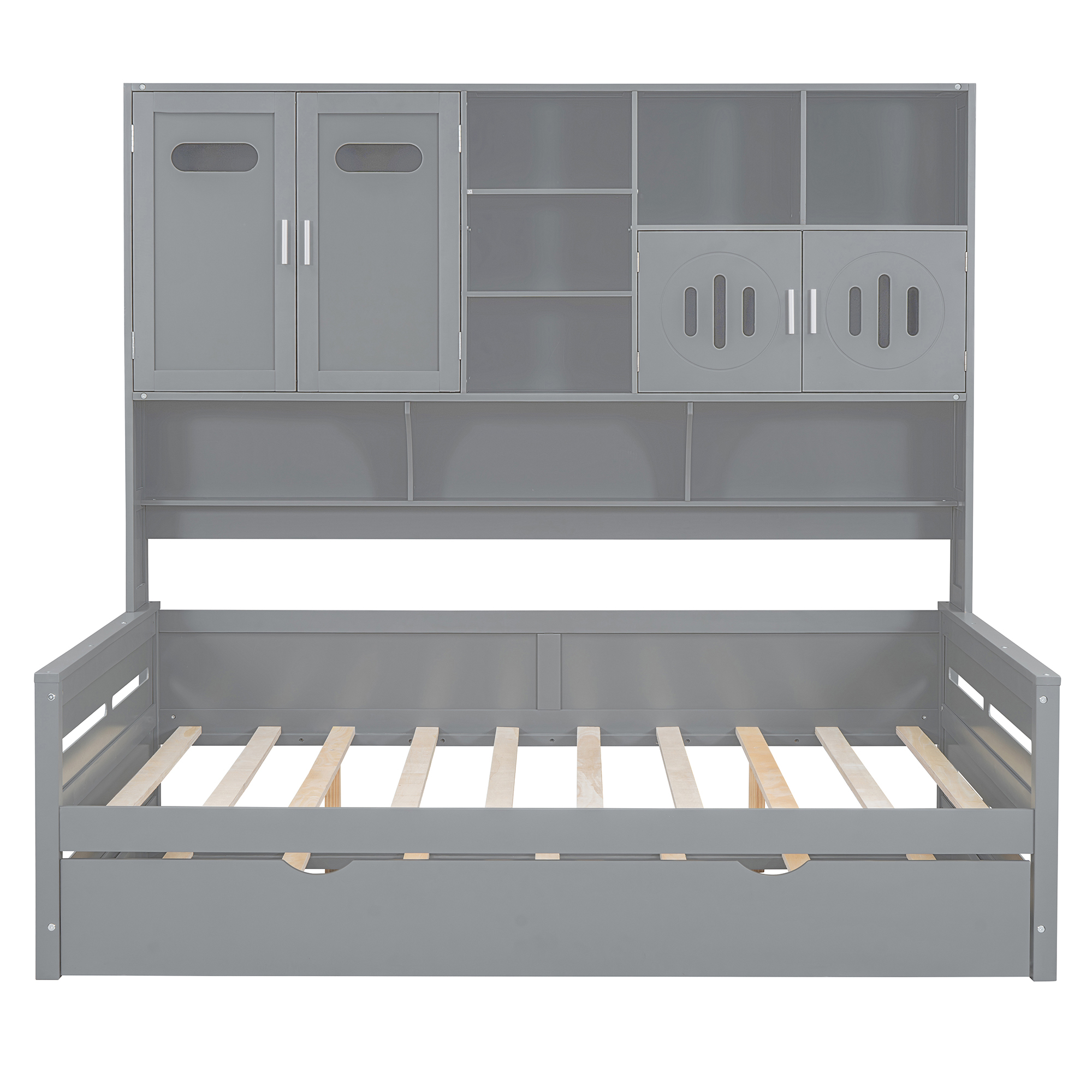 Full Size Wooden Daybed With Twin Size Trundle, and All-in-One Cabinet and Shelf 6 Full Size Wooden Daybed With Twin Size Trundle, and All-in-One Cabinet and Shelf