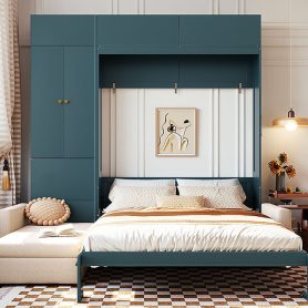 Queen Size Murphy Bed Wall Bed with Sofa and Shelves