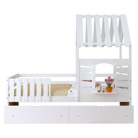 Twin Size House Bed With 2 Storage Drawers and Guardrails