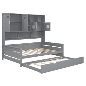 Full Size Wooden Daybed With Twin Size Trundle, and All-in-One Cabinet and Shelf 29 Full Size Wooden Daybed With Twin Size Trundle, and All-in-One Cabinet and Shelf