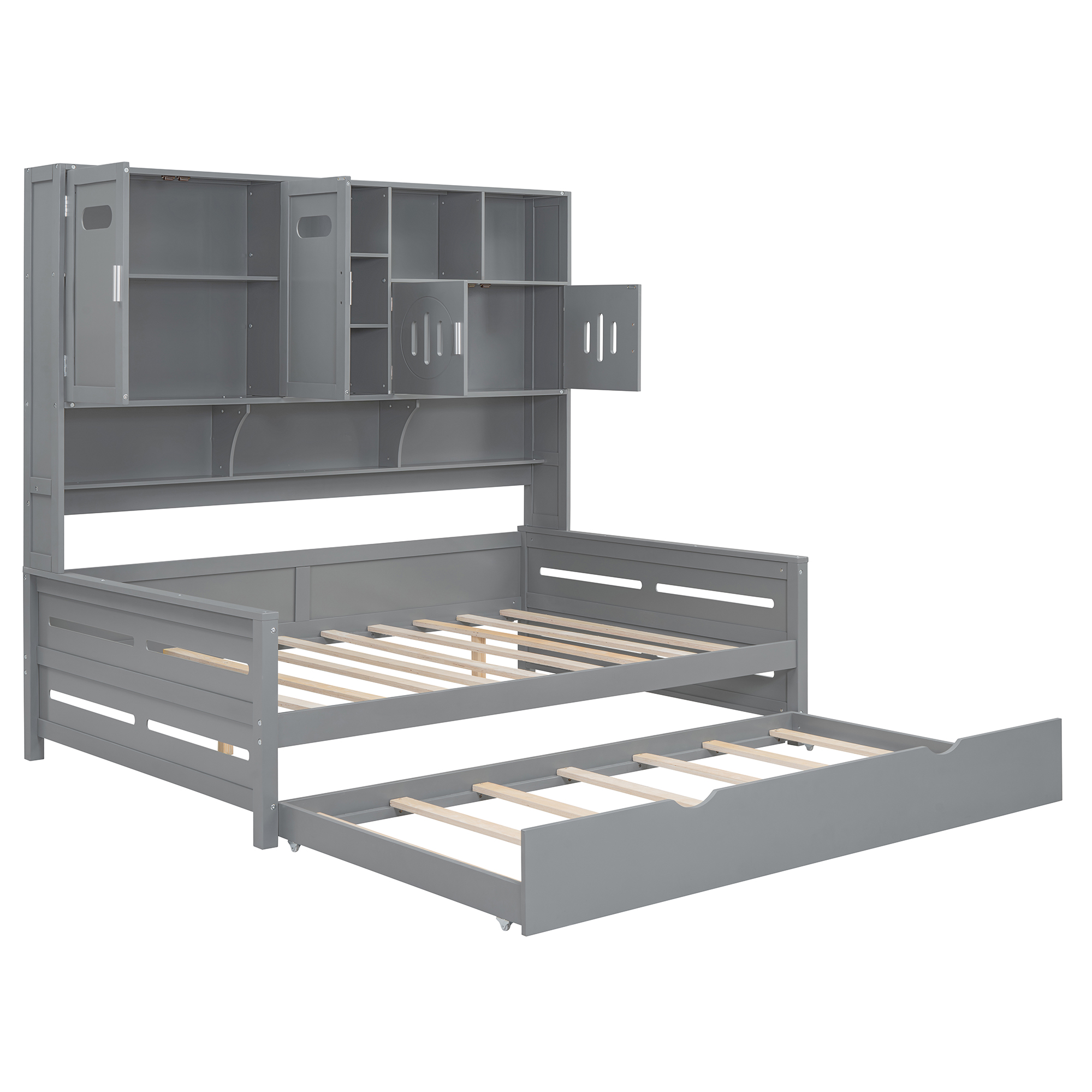 Full Size Wooden Daybed With Twin Size Trundle, and All-in-One Cabinet and Shelf 9 Full Size Wooden Daybed With Twin Size Trundle, and All-in-One Cabinet and Shelf