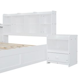 Full Size Wooden Platform Bed With Multi-functional Storage Space, Nightstand, 2 Drawers, Usb Ports And Desk