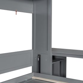 Queen Size Wall Murphy Bed With Desk And Storage Shelves And Big Cabinets