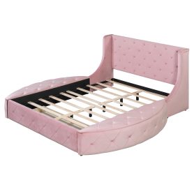 Upholstered Platform Bed Queen Size Storage Velvet Bed with Wingback Headboard and 1 Big Drawer,2 Side Storage Stool