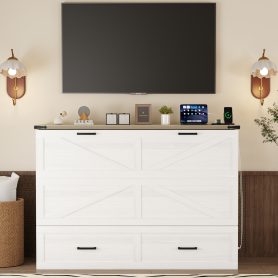 Queen Size Farmhouse Murphy Cabinet Bed with Charging Station