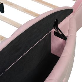 Upholstered Platform Bed Queen Size Storage Velvet Bed with Wingback Headboard and 1 Big Drawer,2 Side Storage Stool