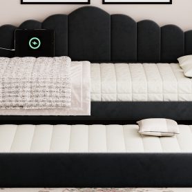 Twin Size Upholstered Daybed With Trundle , USB Charging Ports