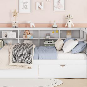 Full Size Daybed With 2 Drawers, Storage Shelf And USB Charging Ports
