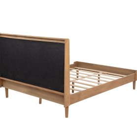 Queen Size Wood Bed with Piano Key Style Upholstered Headboard