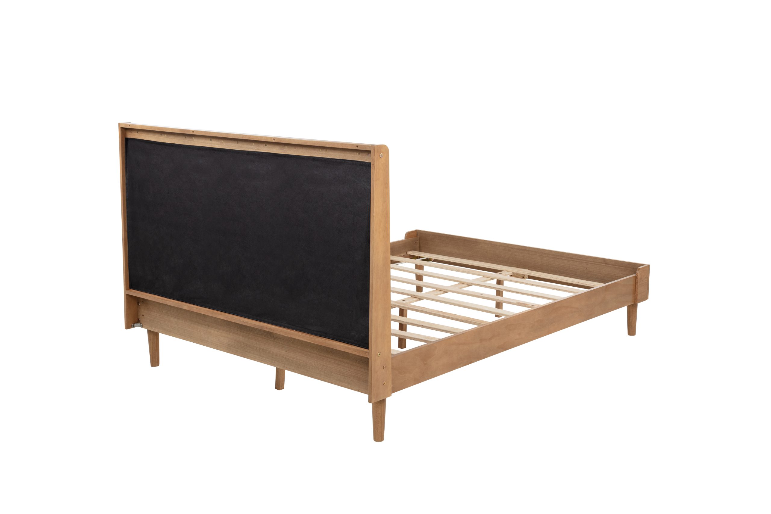 Queen Size Wood Bed with Piano Key Style Upholstered Headboard