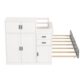 Twin Size Wood Platform Bed With Sample Bookshelf And Movable Wardrobe, Built-in Trundle Bed