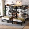 Triple Metal Twin Over Twin Over Twin Bunk Bed With Storage Shelves And Storage Stairs
