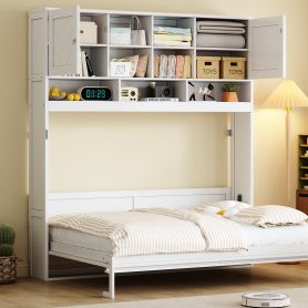 Queen Size Wall Murphy Bed With Ample Storage Space And Chevron Stripes