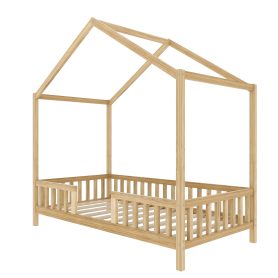 Twin Size Montessori Floor Bed With Canopy and High Railings