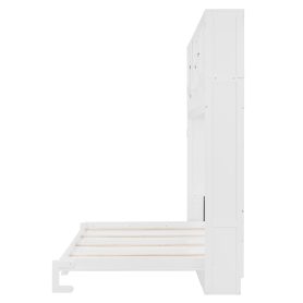 Queen Size Wall Murphy Bed With Ample Storage Space And Chevron Stripes