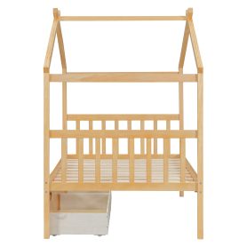Twin Size Wooden House Bed with Drawers