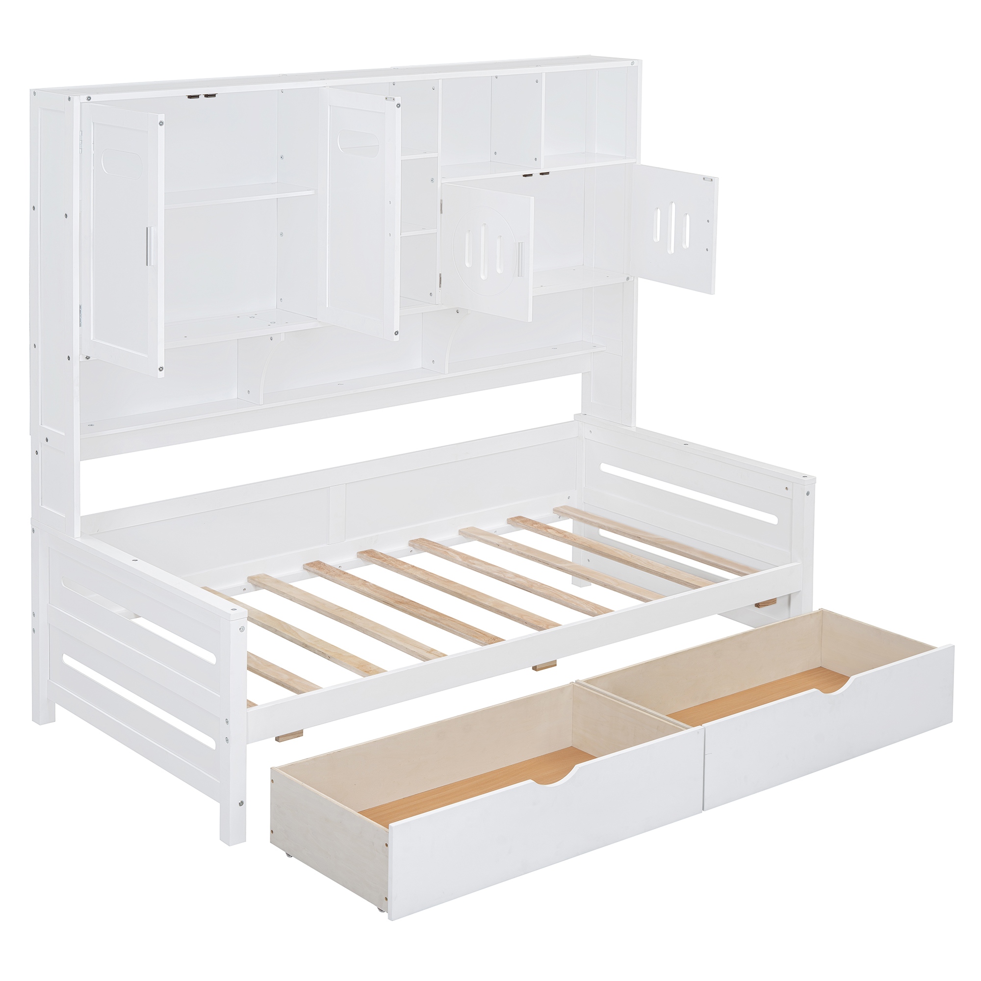 Twin Size Wooden Daybed With 2 Drawers, and All-in-One Cabinet and Shelf 12 Twin Size Wooden Daybed With 2 Drawers, and All-in-One Cabinet and Shelf