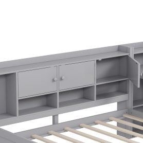 Wooden L-Shape Full Daybed Frame with Study Desk and Built-in Bookshelf