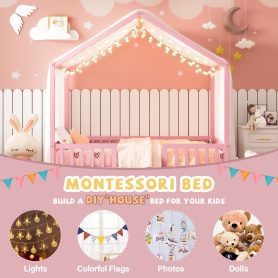 Full Size Montessori Floor Bed With Canopy and High Railings