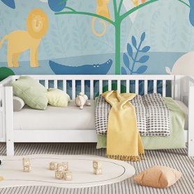 Wood Low Profile Twin Bed With Rails For Girls And Boys