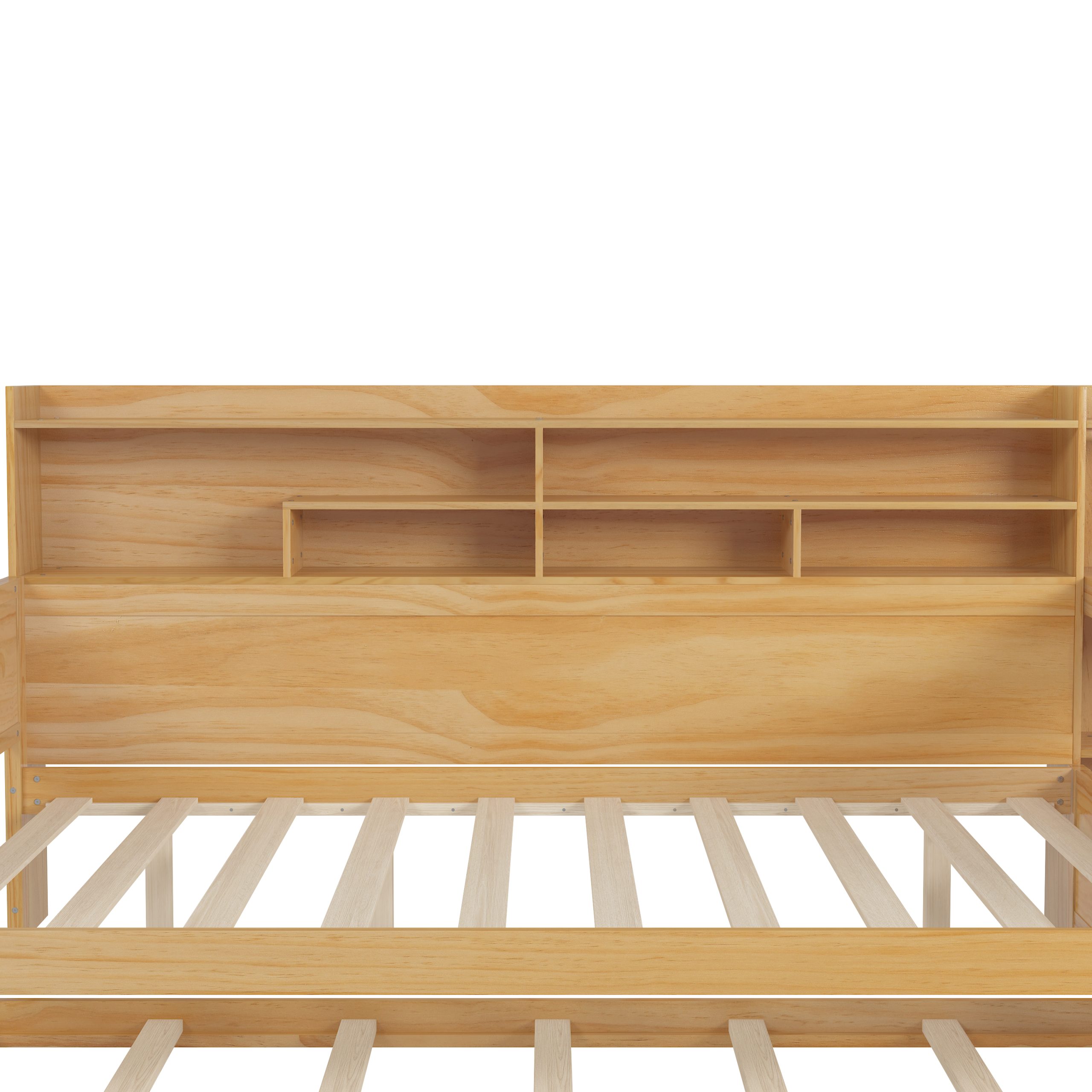 Wooden Full Size Daybed With Storage Shelves, Trundle Bed And Study Desk 9 Wooden Full Size Daybed With Storage Shelves, Trundle Bed And Study Desk