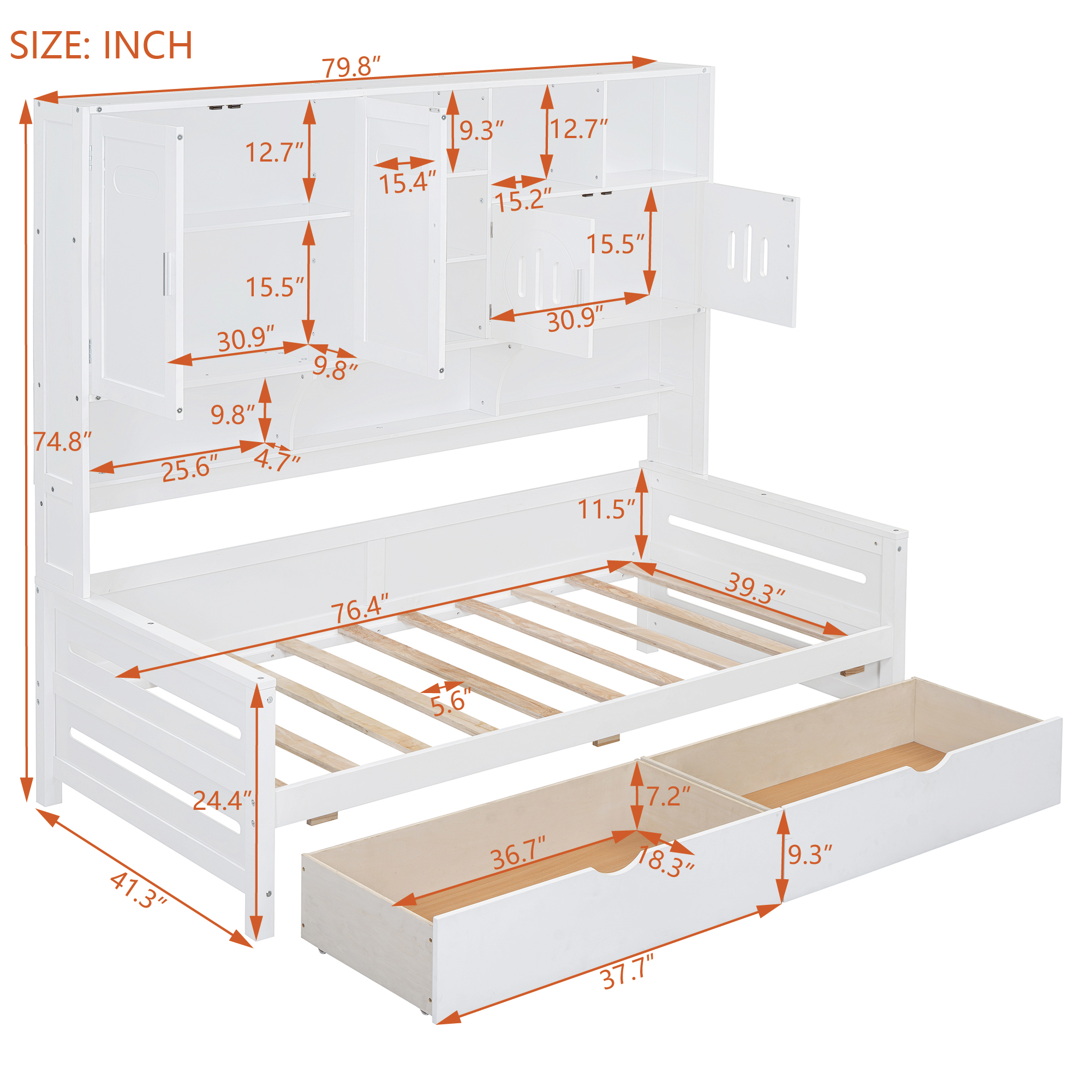 Twin Size Wooden Daybed With 2 Drawers, and All-in-One Cabinet and Shelf 16 Twin Size Wooden Daybed With 2 Drawers, and All-in-One Cabinet and Shelf