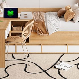 Full Size Wooden Platform Bed With 6 Drawers, Shelves And Dressing Table