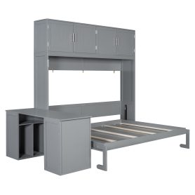 Queen Size Wall Murphy Bed With Desk And Storage Shelves And Big Cabinets