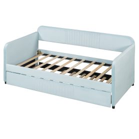 Upholstered Twin Size Daybed  With Trundle Bed and Wood Slat