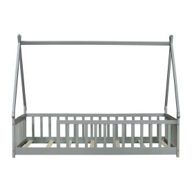 Twin Tent-shaped Teepee Bed with Guardrails, Slats