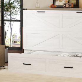 Queen Size Farmhouse Murphy Cabinet Bed with Charging Station