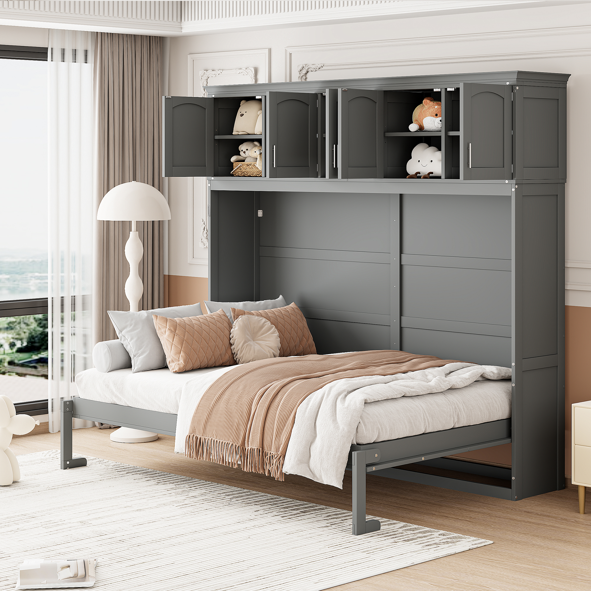 Queen Size Murphy Bed Wall Bed with Top Cabinets