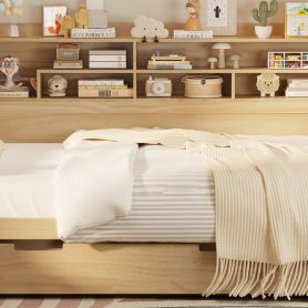 Wooden Full Size Daybed With Storage Shelves, Trundle Bed And Study Desk 38 Wooden Full Size Daybed With Storage Shelves, Trundle Bed And Study Desk