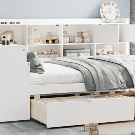 Full Size Wooden L-Shape Daybed with Seven Storage Cabinets and Two Storage Drawers 34 Full Size Wooden L-Shape Daybed with Seven Storage Cabinets and Two Storage Drawers